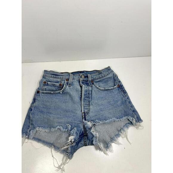 Levi's Pants - Levi’s 501 Shirts Women’s 26 Blue Denim High Rise Distressed Raw Hem Button Fly